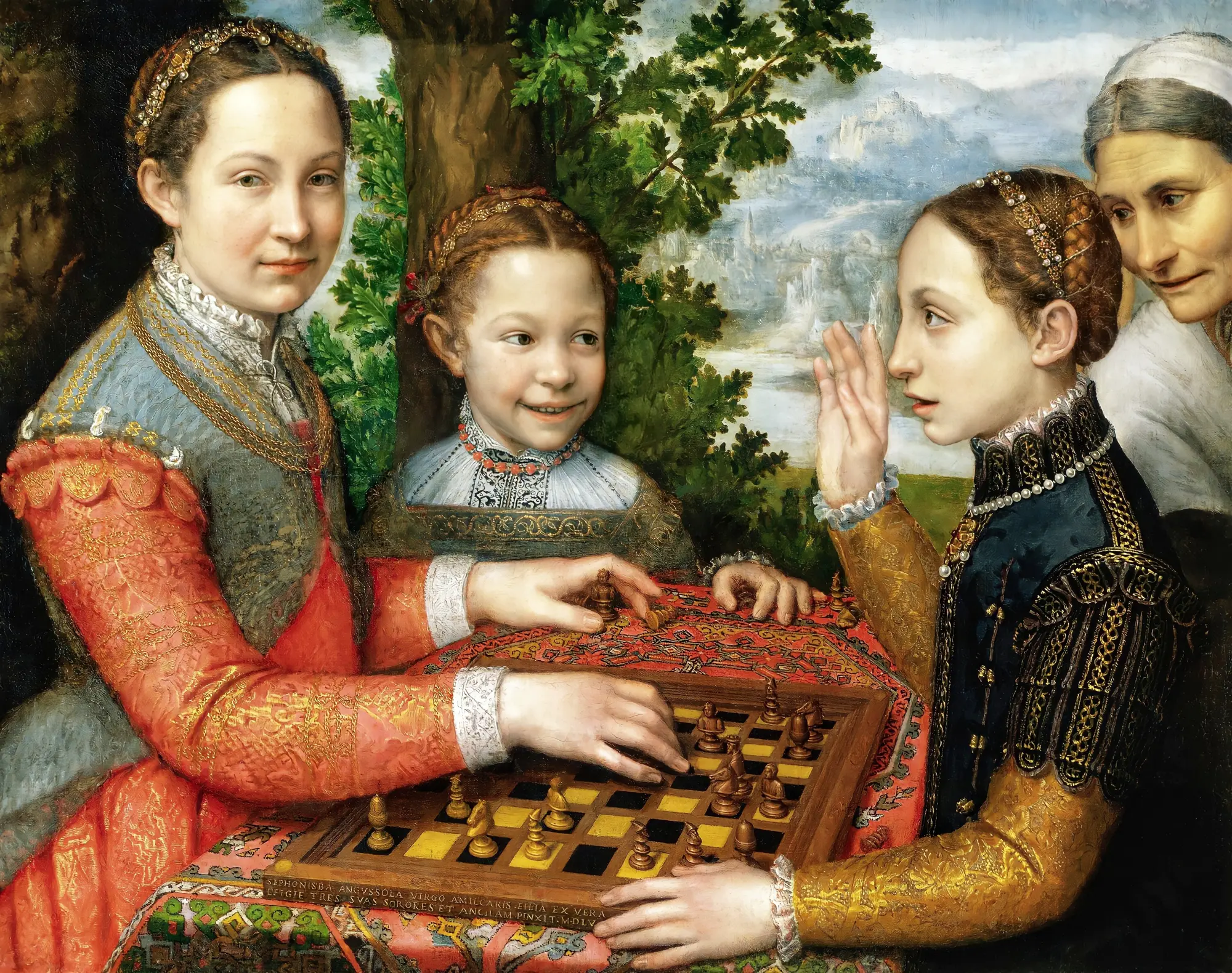 Sofonisba Anguissola, The Chess Game, 1555: three sisters play chess while their governess watches.