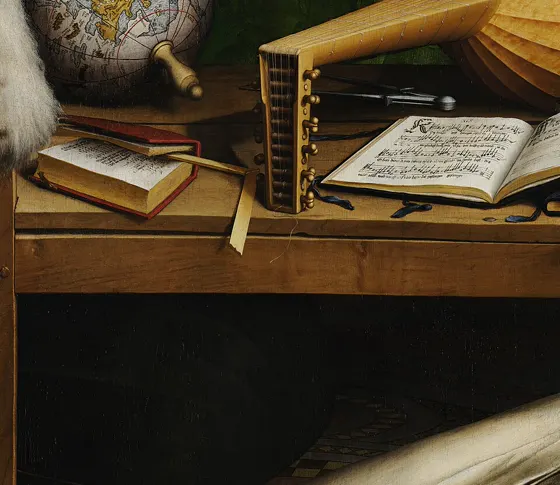 Books and instruments on a shelf